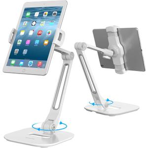 AboveTEK Multi-Angle Adjustable Tablet Stand, 360 Swivel iPad Stand Aluminum Desk Mount Fits 4'-11" Tablets White