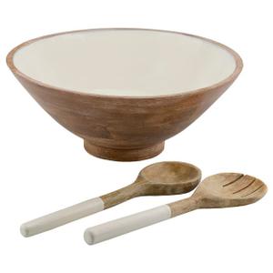 AuldHome Design Wooden Salad Bowl Set Large Serving Bowl w/ Utensils; Salad Serving Set in Mango Wood