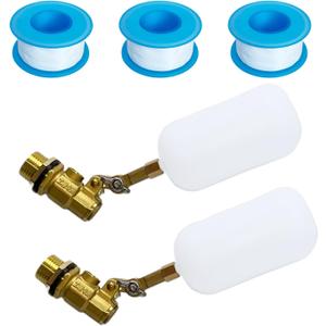 2-Pack Brass Water Float Valve with Adjustable Arm, 1/2 Inch, with 3 Waterproof Tape Accessories - Ideal for Fountains, Pools, Aquariums, Troughs, Tanks, Ponds - Automatic Water Level Control