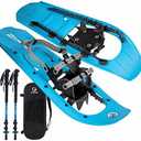 G2 23/25/30 Inch Mountain Terrain Snowshoes with Trekking Poles Set, Special Steel Traction Rails, EVA Foam Padded, Flexible Pivot Bar, Tote Bag, Grey/Blue/Red Available