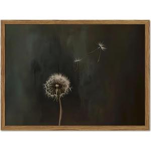 Vintage Dandelion Wall Art, Moody Floral Wall Decor Painting Dark Flower Poster Canvas Prints Picture Rustic Botanical for Living Room Bedroom Farmhouse 16x24 inch Wood Framed