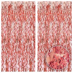 KatchOn XtraLarge Wavy Rose Gold Fringe Backdrop - 3.2x6.5 Feet Pack of 2 | Bachelorette Party Decorations | Birthday Decorations for Women
