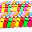 XMHF 20pcs Neon Plastic Colorful Whistle Necklace Loud Crisp Sound Coaches Referee Whistle with Lanyards for Football Sports Lifeguards Survival Emergency Training