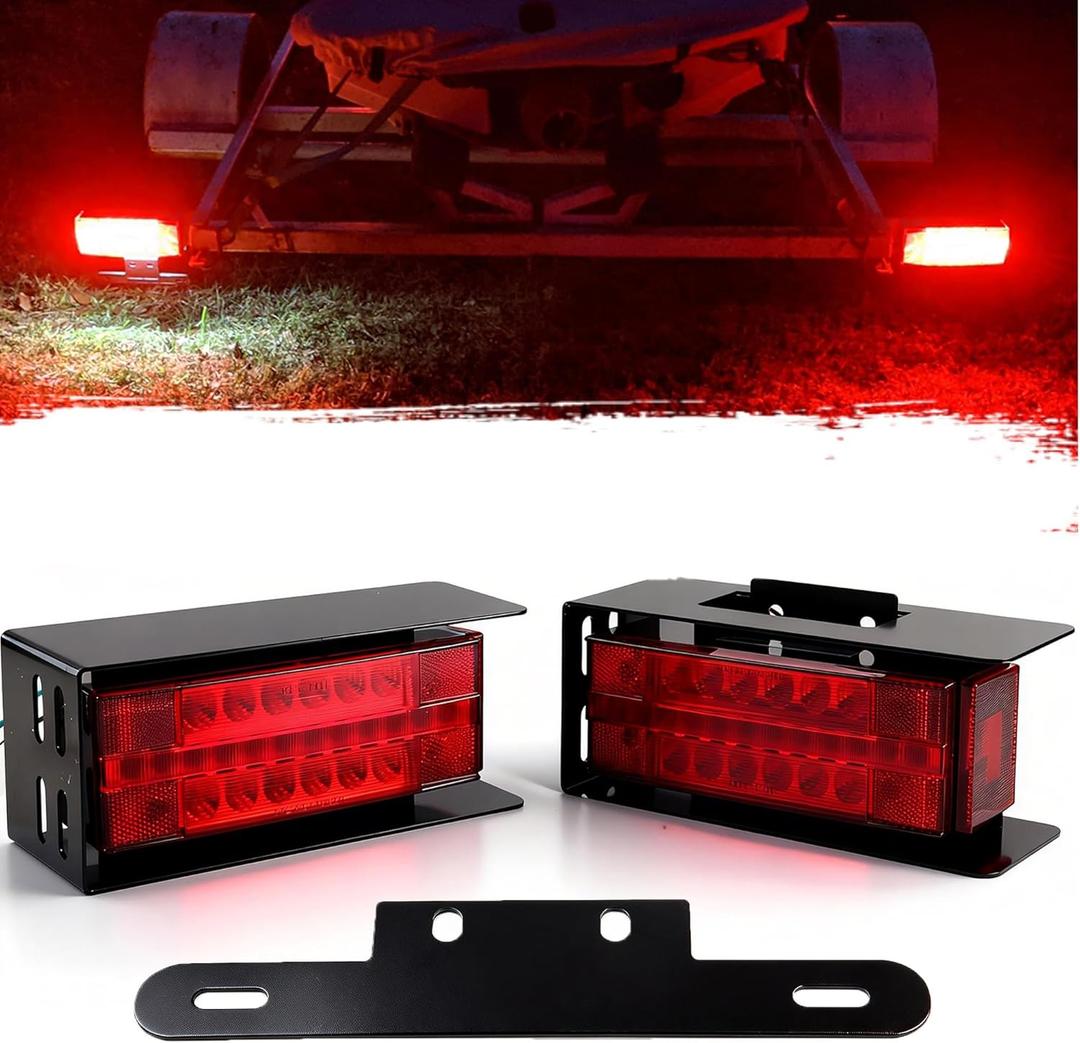 Konrali Submersible Rectangle Led Trailer Tail Lights Stop Turn Tail License Brake Running Lamps w/Steel Mounting Boxes and License Plate Bracket Guard Cover for Under 80" Trailer Boat Truck IP68 12V
