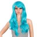 SWACC 26-Inch Long Curly Wave Cosplay Synthetic Wig Colored Hair Piece for Women with Wig Cap (Teal Blue)