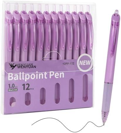 WY WENYUAN Retractable Ballpoint Pens 1.0mm Black Ink - Quick-Drying Lightweight Pens for Smooth Writing, Office & School Supplies (Medium/Fine Point),2 pcs