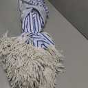 AMMSUN 7ft Patio Umbrella with Fringe Outdoor Tassel Umbrella UPF50+ Premium Steel Pole and Ribs Push Button Tilt, Navy Blue Stripes