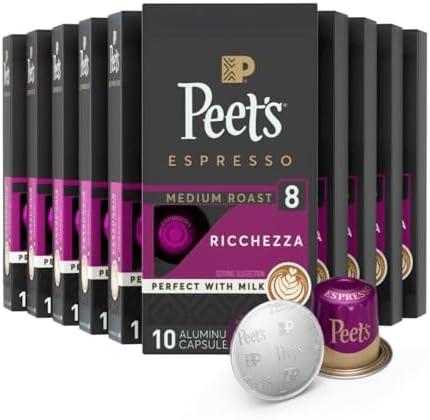 Peet's Coffee, Medium Roast Espresso Capsules, Compatible with Nespresso Original Machine - Ricchezza Intensity 8, 100 Count (10 Boxes of 10 Espresso Capsules) By 09.09.2026