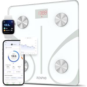 RENPHO Smart BMI,Weight Scale,Wireless, Digital Bathroom Body Composition/Fat Analyzer with Smartphone App sync with Bluetooth, 400 lbs - White Elis 1