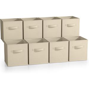 Sorbus Fabric Storage Cubes - 8 Foldable Storage Bins for Organizing Pantry, Cubbies, Toy Box - Clothes Storage & Closet Organizer - 11 Inch Collapsible Cube Baskets for Shelves with Handle (Beige 8 Pack)