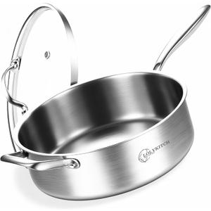 LOLYKITCH 7 QT Tri-Ply Stainless Steel Sauté Pan with Lid,12 Inch Deep Frying pan,Large Skillet,Jumbo Cooker,Induction Cooking Pan,Oven Safe and Detachable Handle.