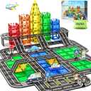 104 PCS Magnetic Tiles Road Set, STEM Construction Toys for Kids Ages 3-5 5-7 4-8, Magnet Building Blocks for Toddler Toys Games, Christmas Birthday Gifts for 3+ Year Old Boys Girls