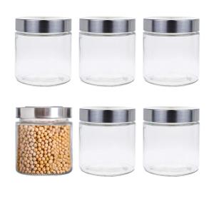 Lawei 6 Pack 27 Oz Clear Glass Jars with Stainless Steel Lids - Glass Food Canister Set Food Storage Jars for Cookie Rice Beans Pasta Snacks