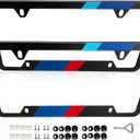 Matte Black Stainless Steel License Plate Frames, Stronger Than Aluminum, US Standard License Plate Holder Suitable for BMW Accessories X7 X5 X3,2PCS (Blue&Red Sports)