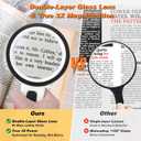 AIXPI Magnifying Glass with Light, Double-Layer Glass Lens Handheld Large Magnifying Glass 12 LED Lighted Magnifier for Seniors Reading, Coins, Jewelry, Close Working
