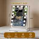 Vanity Mirror with Lights, 18"×15" Hollywood Makeup Mirror with 14 Dimmable Bulbs, 3-Color Lighting, Dimmable, 360° Rotation, 10x Magnification, Desk Mirror, Bedroom (White)