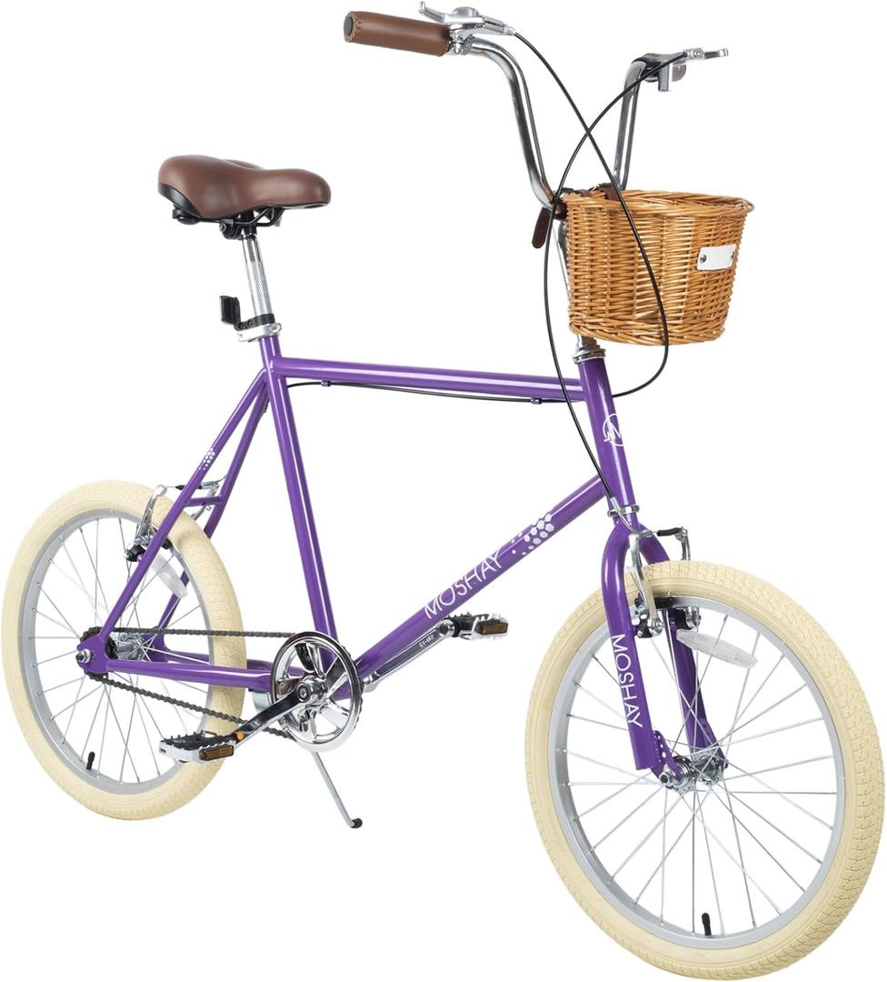MOSHAY 20-inch Beach Cruiser Bicycle, a City Bike Suitable for Girls, Teenagers, and People Aged 14 and Above, Featuring a Lightweight Girs Bicycle with a Wicker Basket