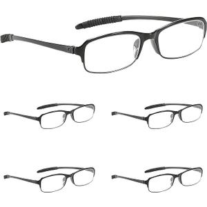 PROFLEX SpareSpecs Reading Glasses (value 5 pack) - lightweight, impact resistant, scratch resistant, bendy, flexible, anti-slip, unisex (mens + womens) (Oval; BLK; +3.5) (Black)