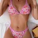 TASHEHE Women's Bikini Set High Leg Cut Double Straps Cute Triangle Swimsuit High Waist Two Piece Bathing Suit (Pink, L)