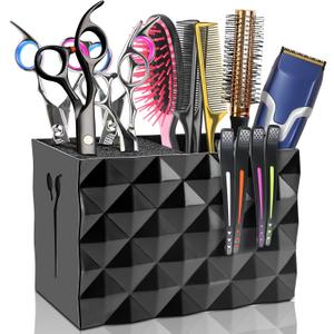 NICEMOVIC Barber Scissors Holder Box, Barber Accessories Barber Supplies, Professional Salon Hairdressing Scissors Rack Holder Storage Organizer for Hairstyling Combs Clips Brushes (Black)