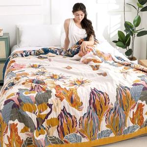 Shesyuki Boho Throw Blanket for Bed - 100% Pure Cotton Ultra Soft Rustic Quilt - Farmhouse Decor Bed Blankets, All Season Rustic Throw for Sofa Couch Chair(80''x 90'', Floral)