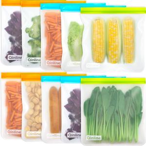 Reusable Gallon Food Storage Bags - 10 Pack Reusable Gallon Freezer Bags, Extra Thick Leakproof Silicone & Plastic Free Reusable Lunch Bag for Marinate Meats, Sandwich, Snack, Travel (A1.Orange/Blue/Yellow)