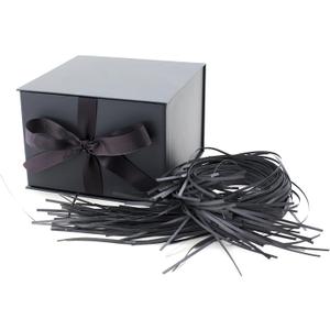 Hallmark Medium Gift Box with Lid and Shredded Paper Fill (Gray 7 inch Box) for Weddings, Graduations, Birthdays, Father's Day, Groomsmen Gifts, All Occasion (1 Count (Pack of 1), Coal)