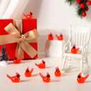 100 Pcs Mini Resin Cardinals Luminous Tiny Northern Cardinal Figurine Glow in The Dark Christmas Bird Ornaments for Craft Xmas Gift Miniature Garden Crafts Cake Topper Christmas Decoration