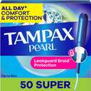 Tampax Pearl Tampons for Women, with LeakGuard Braid, Super Absorbency, Unscented, 50 Count