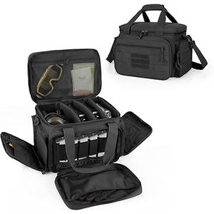 DSLEAF Tactical Gun Range Bag for 4 Handguns, Pistol Shooting Range Bag with 6X Magazine Slots and Extra Pockets for Ammo and Essentials