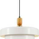 3-Layer White Metal Shade Pendant Light, Mid Century Adjustable Hanging Light with Wood Gold Canopy, E26 Ceiling Pendant Lamp for Kitchen Table Over Sink Bedroom, 13.8 Inch