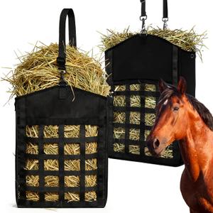 2 Pack Hay Bags for Horses,Goats,Sheep, Horse Hay Nets with Adjustable Straps, Large Top Opening Hook-and-Loop Seals, Durable Hay Feeder for Equine & Livestock