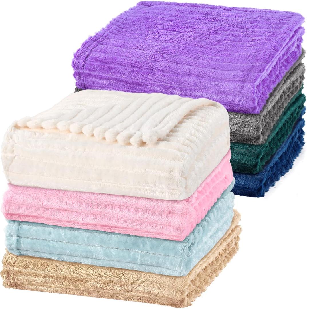 Reginary 8 Pcs Flannel Fuzzy Blankets 30 x 40 Inches Soft Warm and Lightweight Stripes Throw Blankets Fluffy Plush Microfiber Blanket for Couch Bed Sofa Chair Outdoor All Seasons, 8 Colors