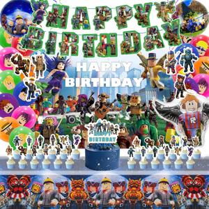 Birthday Party Decorations - Theme Children's Party Supplies Included Happy Birthday Banner, Backdrop, Hanging Swirls, Tablecloth, Cupcake Cake Toppers, Latex Balloons and Foil Balloons