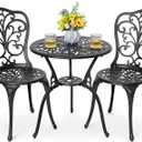 NUU GARDEN 3 Piece Bistro Set Outdoor, All Weather Cast Aluminum Patio Bistro Sets Patio Table and Chairs Set of 2 with Umbrella Hole for Yard, Balcony, Black, Butterfly Backrest