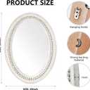 H HOMEWINS Oval Mirrors for Wall,20x30 Oval Wooden Rustic Farmhouse White Beads Boho Decorative Mirror for Bedroom, Bathroom, Living Room,Vanity