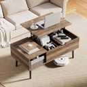 Multi-Function Lift Top Coffee Table, Wooden Lift Tabletop Dining Table for Living Room with Storage Shelf and Hidden Compartment, Grey