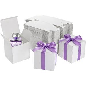 Jucoan 100 Pack White Paper Gift Boxes with Lids, 4 x 4 x 4 Inch Gift Wrapping Box Party Favor Box Goodies Treat Boxes Candy Boxes for Wedding, Bridesmaids Proposal, Birthday, Graduation, Mother's Day