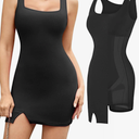 Popilush Cocktail Dresses for Women Built in Shapewear Bra 8 in 1 Square Neck Mini Slit Party Summer Dress, Size M