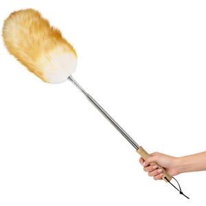 Extendable Lambswool Feather Duster 31-88 Inch, Anti-Static Wool Duster for Cleaning with Stainless Steel Pole - Ideal for High Ceilings, Fans, Interior & Roof (Yellow & White)