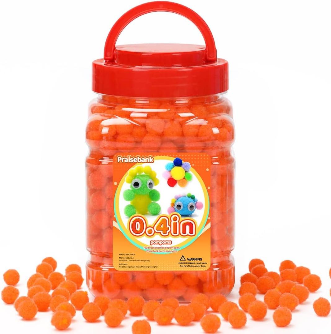 Praisebank Orange Pom Poms, 1cm/0.4inch, Pompom Balls for Arts & Crafts, Soft and Fluffy Craft Pompoms, Party & Festival Decorations, 1000pcs .