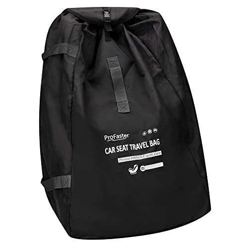 ProFaster Car Seat Travel Bag Backpack for Air Travel Universal Infant Carseat Gate Check Bag Cover for Airplane, Foldable with Pouch, Gray