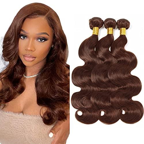 Chocolate Brown Body Wave Human Hair Bundles 20 22 24 Inch #4 Body Wave Bundles Unprocessed Brazilian Mixed Length Brown Bundle Hair Extensions 50 Gram Per Bundle