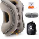 Inflatable Travel Pillow,Multifunction Travel Neck Pillow for Airplane to Avoid Neck and Shoulder Pain,Support Head,Neck,Used for Sleeping Rest, Airplane and Home Use,with Eye Mask, Earplugs,Gray