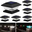 HUYIENO Solar Post Cap Lights Outdoor LED Lighting Deck Fence Cap Light 9 Light Modes Bright White/ 7 Color Fixed Modes/ 7 Color Cycling Mode Suitable for 4x4 5x5 Wooden Posts Black 6pk