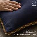 Decorative Neutral Linen Throw Pillow Covers 20x20 Inch Set of 2, Navy Blue Boho Farmhouse Pillow Covers with Braid Fringe for Sofa Bed Modern Couch Pillow Cases for Organic Home Decor