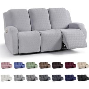 KinCam Recliner Covers, Stretch Reclining Chair Covers, Recliner Sofa Slipcovers Stripe Jacquard Recliner Couch Covers Furniture Protector Covers for Pet Kid (3 Seater, Silver Gray)