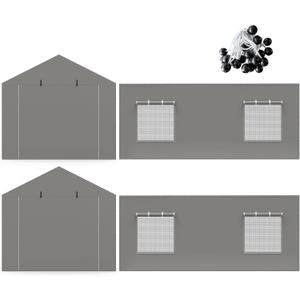 2 Pack Carport Canopy Replacement Sidewalls with Roll-up Windows, 2 Pack Zipper Doors for 12x20FT, Waterproof & UV Protected, Easy Assembly with Ball Bungees, Grey (Frame and Top Cover Not Included)