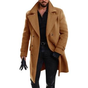 Runcati Mens Double Breasted Trench Coat Mid Long Jacket Notched Lapel Winter Chunky Warm Overcoat (XX-Large, Brown)