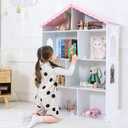 OCINONE Kids Dollhouse Bookshelf and Toy Storage - Wooden Stand Dollhouse Bookcase with 3-Tier Storage Display, Bookshelf for Playing Room, Nursery, Gift for Boys Girls (8 Room - Pink with White)